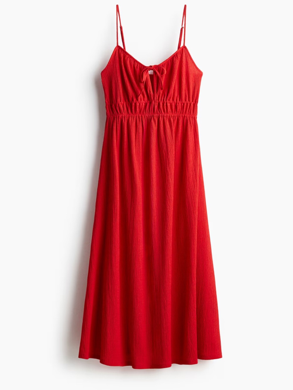 H&M Red Spaghetti-Strap Crinkle Jersey Midi Dress Large - Picture 2 of 7